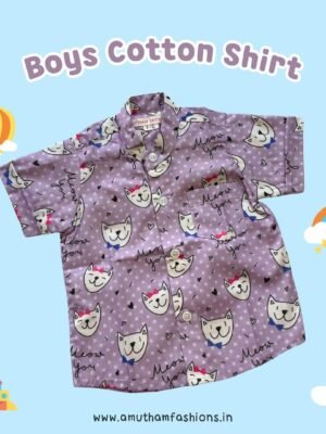 Super Comfortable and Stylish 100% Cotton Kids Shirt - Lavender Meow Cat Print