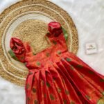 Rich Banarasi Weaving Kanchivaram Frock Reddish Pink & Green Border (Ready to Dispatch)