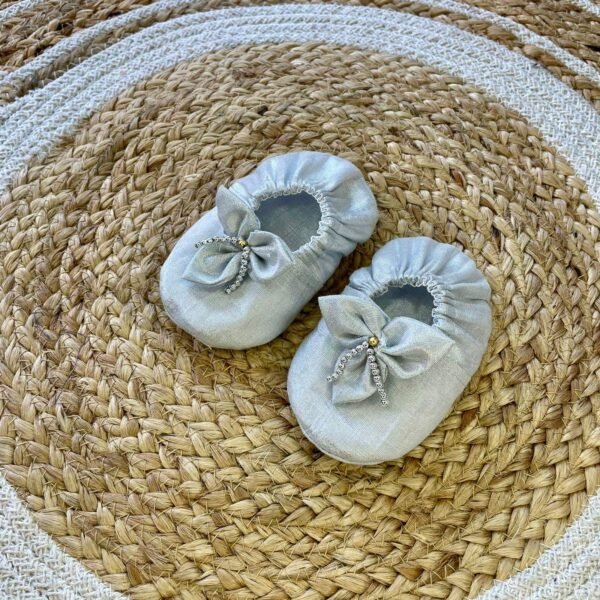 Handmade Baby Booties - Silver Color (New born to 9m Size) Model 9