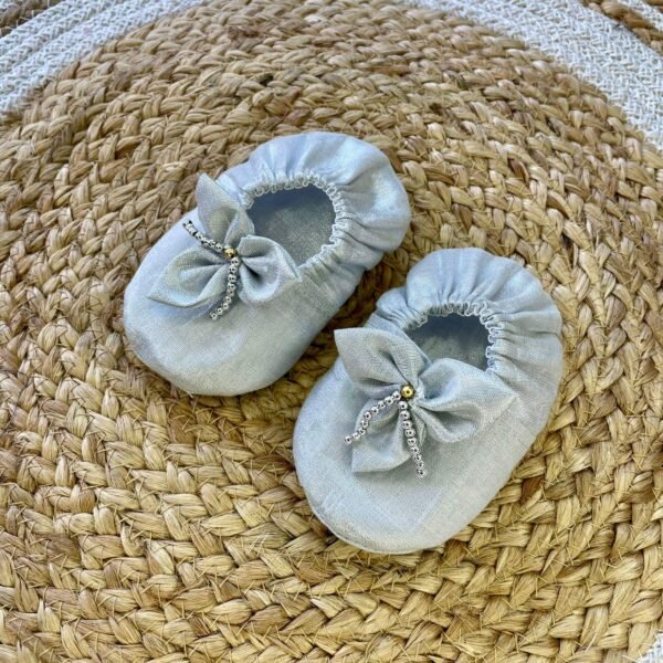 Handmade Baby Booties - Silver Color (New born to 9m Size) Model 9