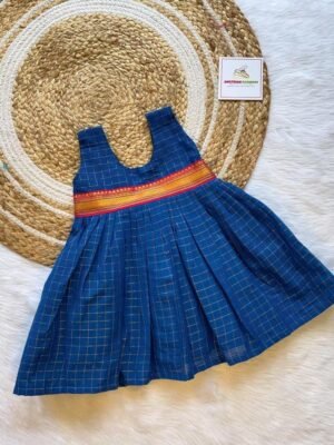 Blue Pure Sungudi Cotton Frock - Knee Length (Pre Booking)