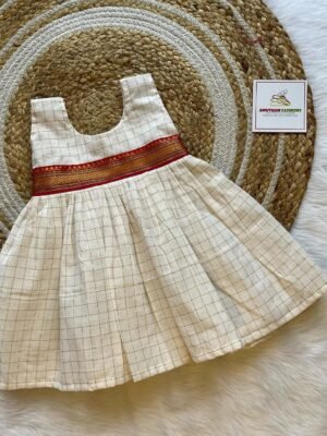 White Pure Sungudi Cotton Frock - Knee Length (Pre Booking)