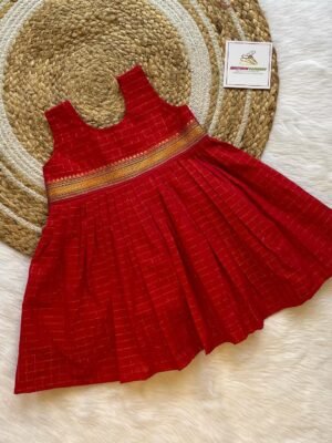 Red Pure Sungudi Cotton Frock - Knee Length (Pre Booking)