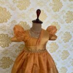 Orange Premium Tissue Silk Frock with detachable Duppata (Golden Zari) (Pre Booking)