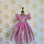 Baby Pink Premium Tissue Silk Frock with detachable Duppata (Silver Zari) (Pre Booking)