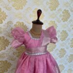 Baby Pink Premium Tissue Silk Frock with detachable Duppata (Silver Zari) (Pre Booking)
