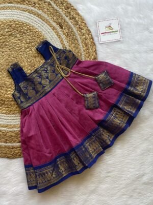 Onion Pink & Blue Kalyani Silk Frock (Ready to Dispatch)