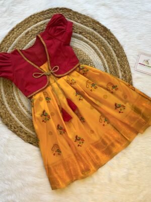 Red Silk Overcoat & Yellow Paithani Frock (Ready to Dispatch)