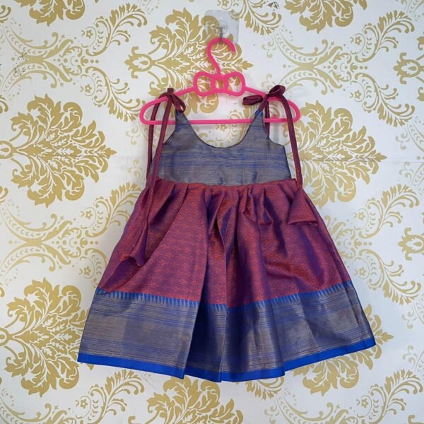 Dark Purple with Blue Border Silk Frock - Midi length (Ready To Dispatch)