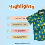 Super Comfortable and Stylish 100% Cotton Kids Shirt with Cotton Veshti Golden Zari - Yellow Duck Print