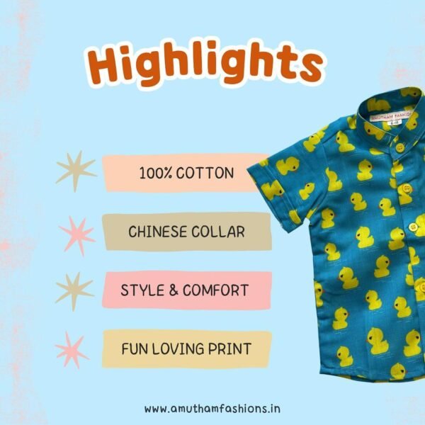 Super Comfortable and Stylish 100% Cotton Kids Shirt with Cotton Veshti Golden Zari - Yellow Duck Print