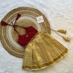 Maroon Silk Top & Checked Kasavu Skirt (Ready to Dispatch)