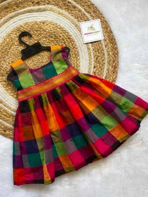 Pure Handloom Cotton Madras Big Checks Frock - Midi Length (Pre Booking)