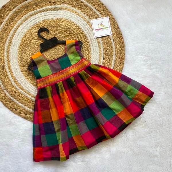 Pure Handloom Cotton Madras Big Checks Frock - Midi Length (Pre Booking)