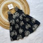 Black Bicycle Pattern Pure Cotton Sleeveless Frock (Pre-Booking)