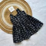 Black Tamil Letters Design Pattern Pure Cotton Sleeveless Frock (Pre-Booking)