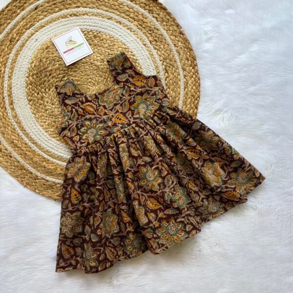 Floral Pattern Kalamkari Pure Cotton Sleeveless Frock (Pre-Booking)