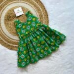 Light Green Floral Pattern Pure Cotton Sleeveless Frock (Pre-Booking)