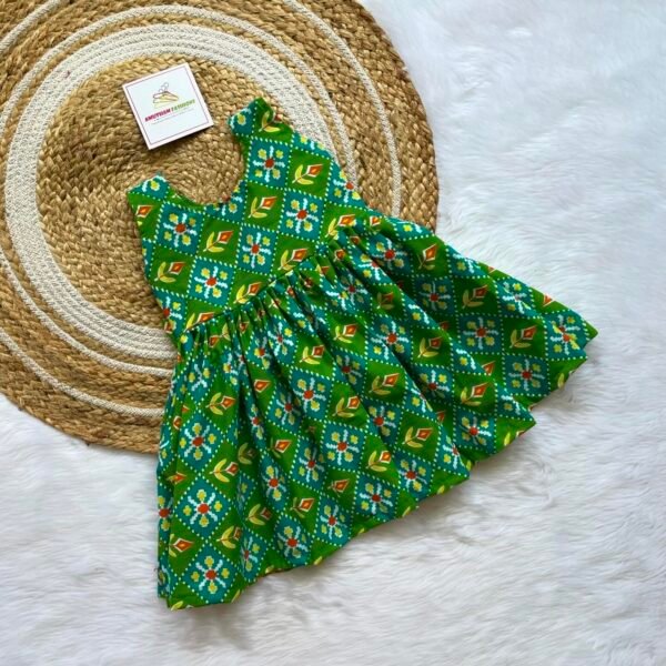 Light Green Floral Pattern Pure Cotton Sleeveless Frock (Pre-Booking)