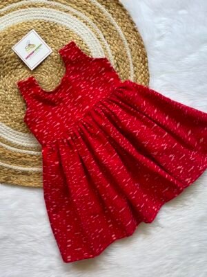 Red Ikkat Cotton Frock - Sleeveless (Pre-Booking)