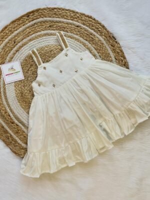 White Silk Frock with Strap Sleeves (Ready to Dispatch) Midi Length