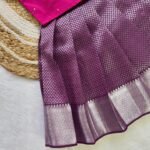 Dark Purple & Pink Kanchipuram Silver Zari Pattu Paavadai & Sattai (Ready to Dispatch)