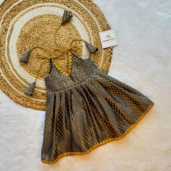 Grey Brocade Silk Knot Frock (Ready to Dispatch)