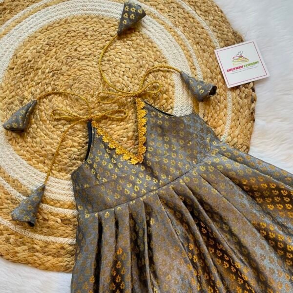 Grey Brocade Silk Knot Frock (Ready to Dispatch)
