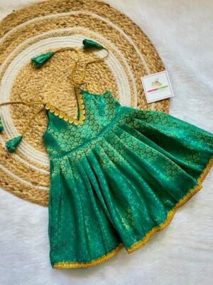 Ramar Green Brocade Silk Knot Frock (Ready to Dispatch)