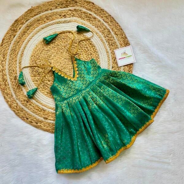 Ramar Green Brocade Silk Knot Frock (Ready to Dispatch)
