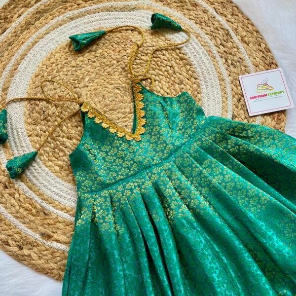 Ramar Green Brocade Silk Knot Frock (Ready to Dispatch)