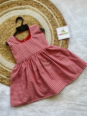 Red & White Checked Cotton Frock - Sleeveless (Pre-Booking)