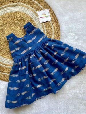 Blue Ikkat Cotton Frock - Sleeveless (Pre-Booking)