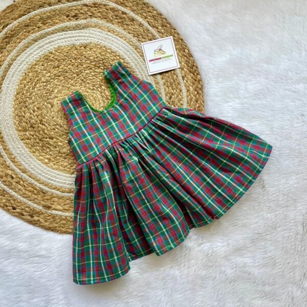 Dark Green Checked Cotton Frock - Sleeveless (Pre-Booking)