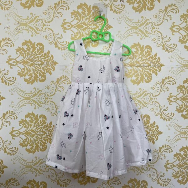White Cute Printed Cotton Frock - Sleeveless (Ready to Dispatch)