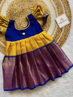 Yellow & Blue Combo Kora Muslin Silk Frock (Ready to Dispatch)