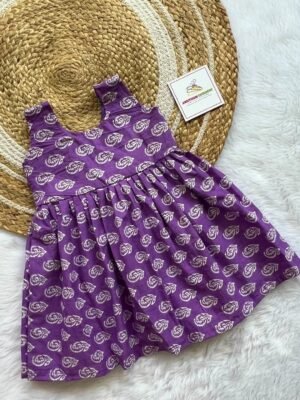 Lavender Floral Design Pure Cotton Sleeveless Frock (Pre-Booking)