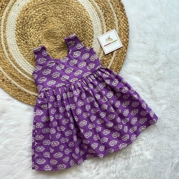 Lavender Floral Design Pure Cotton Sleeveless Frock (Pre-Booking)