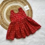 Red Floral Design Pure Cotton Sleeveless Frock (Pre-Booking)