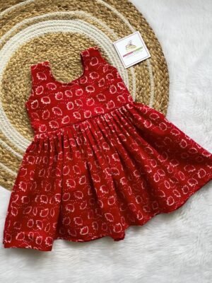 Red Floral Design Pure Cotton Sleeveless Frock (Pre-Booking)