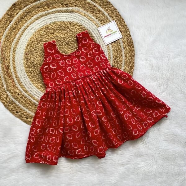 Red Floral Design Pure Cotton Sleeveless Frock (Pre-Booking)