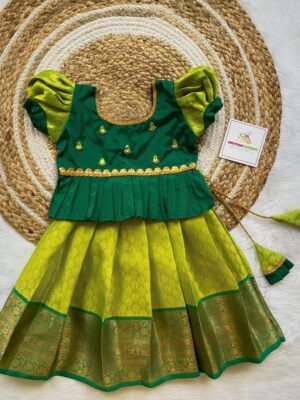 Light Green & Dark Green Combo Kora Banarasi Silk Paavadai & Sattai (Ready to Dispatch)