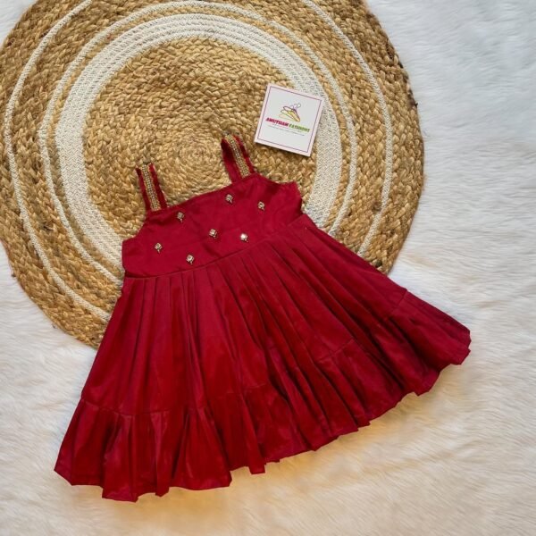 Maroon Silk Frock with Strap Sleeves Midi Length (Ready to Dispatch)