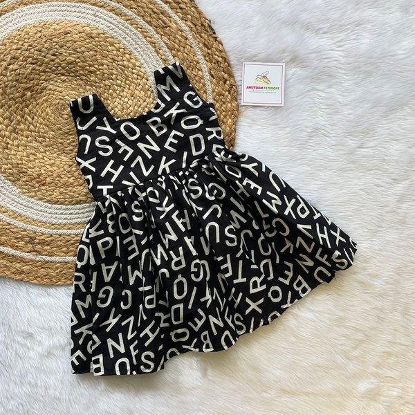 Black Alphabet Pure Cotton Sleeveless Frock (Pre-Booking)