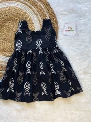 Black Fish Pure Cotton Sleeveless Frock (Pre-Booking)