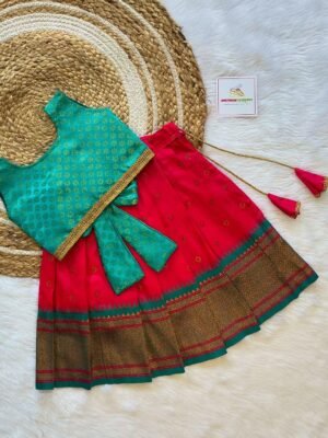 Paithani Silk Paavadai & Sattai - Ramar Green & Pink Combo (Pre Booking)