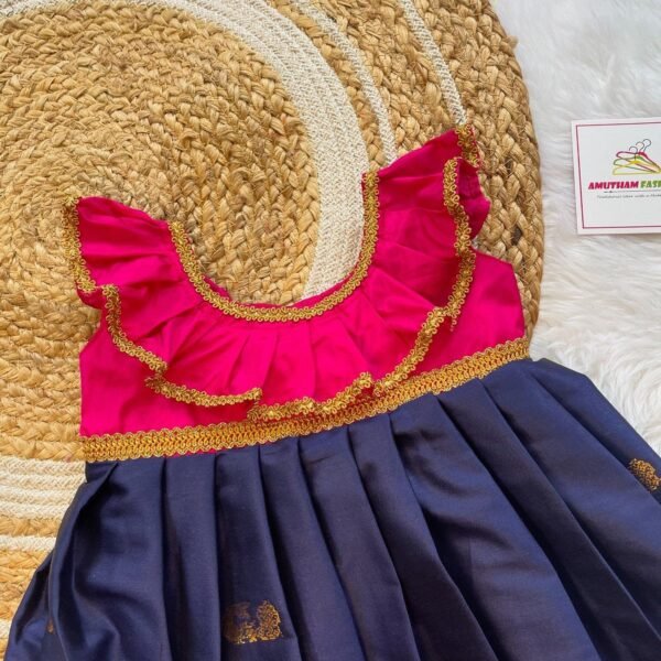 Dark Blue & Pink  Kadiyal Silk Frock (Ready to Dispatch)