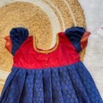 Budget Friendly Dark Blue & Maroon Kora Banarasi Silk Frock (Ready to Dispatch)