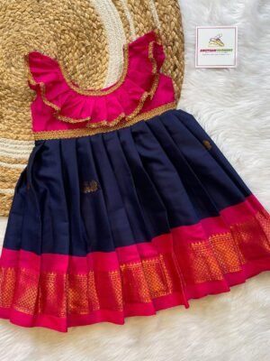 Dark Blue & Pink  Kadiyal Silk Frock (Ready to Dispatch)