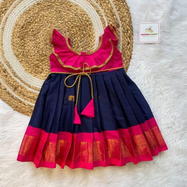 Dark Blue & Pink  Kadiyal Silk Frock (Ready to Dispatch)